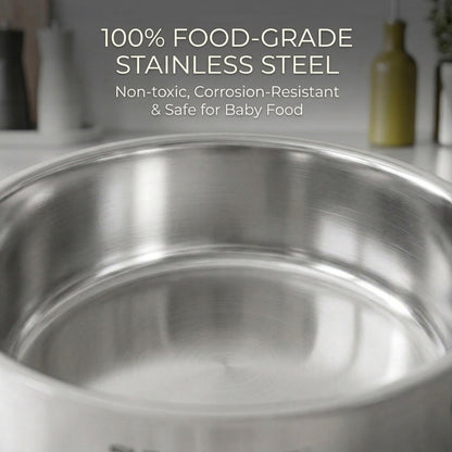 SUNHOUSE Stainless Steel Sauce Pan with Lid - Tri-Ply 2 Quarts Steamer for Cooking, Small Cooking Pot with Steamer Basket, Induction Compatible Steam Pot for Vegetable