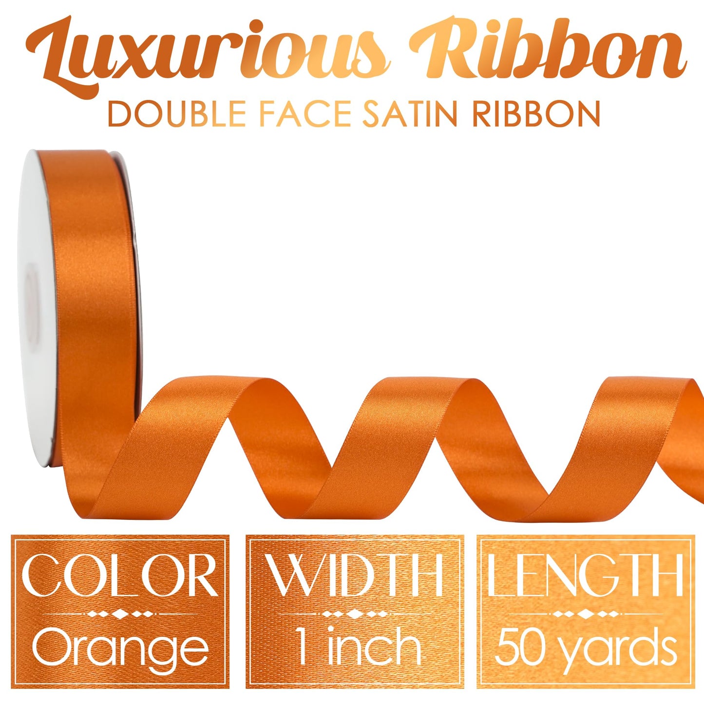 MEEDEE Orange 1 Inch Ribbon Orange Satin Ribbon Lux Double Faced Satin Ribbons by 50 Yards Polyester Wrapping Ribbons for Crafts, Wedding, Flower Bouquet, Holiday Decorating