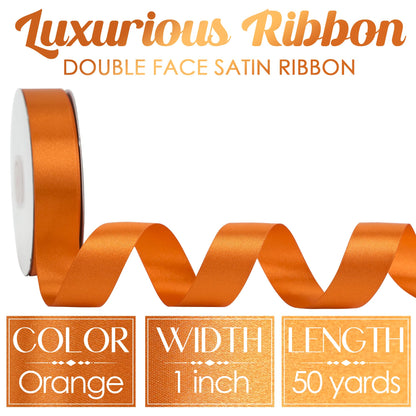 MEEDEE Orange 1 Inch Ribbon Orange Satin Ribbon Lux Double Faced Satin Ribbons by 50 Yards Polyester Wrapping Ribbons for Crafts, Wedding, Flower Bouquet, Holiday Decorating