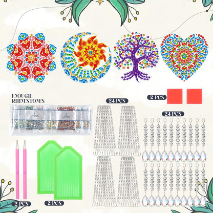 Seenelling 24 Pcs Diamond Painting Suncatcher Bulk Wind Chime Diamond Art Kits DIY Crafts with Crystal Pendant for Summer Spring Adult Window Garden Home Party Gift(Mandala)