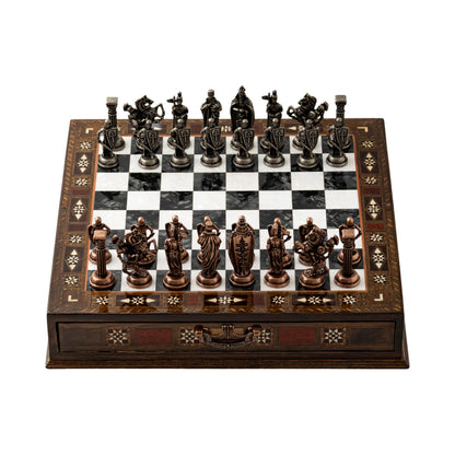 15’’ Handmade Wooden Chess Set with British Army Metal Pieces – Luxury Storage Board – Gift for Adults, Fathers & Collectors, Gift for Him (Black)