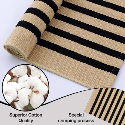 OLANLY Striped Rug - Washable Brown and Black Cotton Doormat 4' x 6' for Indoor/Outdoor Use