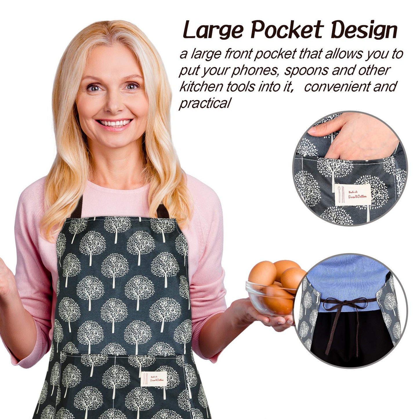 SATINIOR 3 Pieces Waterproof Bib Apron with 2 Pockets Adjustable Cooking Kitchen Apron for Women Men Chef BBQ Baking Cleaning(Black,Blue,Grey)