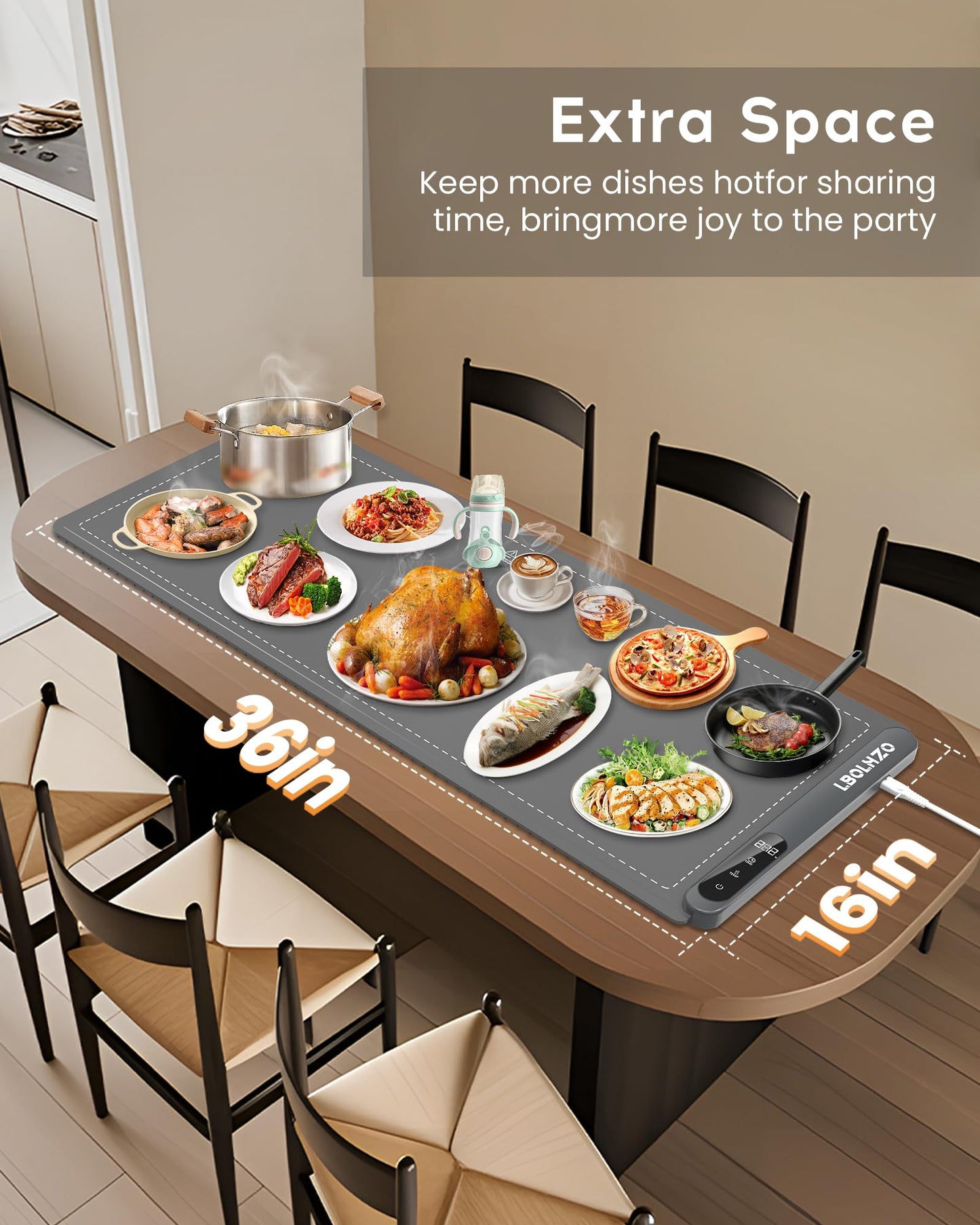 LBOLHZO Warming Mat For Food Extra Large 36"x16" 580W Food Warmer Chafing Dishes for Buffet,Food Warming Mat,Food Warmers for Parties Buffet,6 Temp 6 Hour Timer Heating Mat for Food Mothers Day Gifts