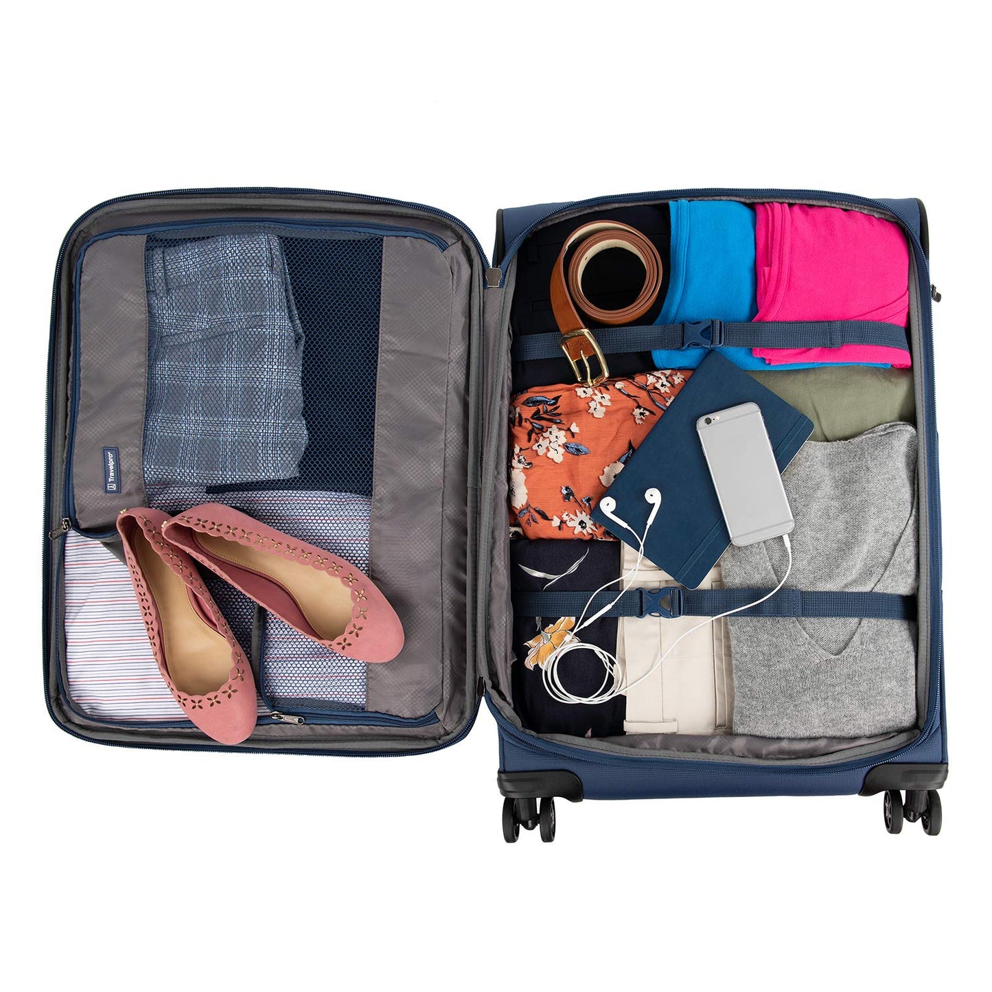 Travelpro Tourlite Softside 2-Piece Set, Expandable Luggage, 4 Spinner Wheels, Lightweight Suitcase, 21" Carry-On, 25" Checked Medium, Blue