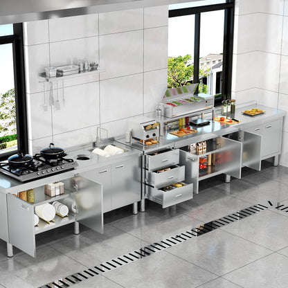 ZZV Stainless Steel Kitchen Cabinet Outdoor Kitchen Drawers with Handles Triple Access BBQ Drawers for Outdoor Garage Warehouse Restaurant, No Assembly Required, 21.66 x 19.68 x 35.43 in