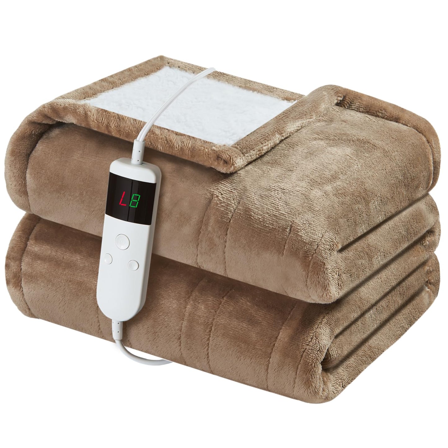 Electric Heated Blanket Queen Size 84''x90'' Soft Flannel & Sherpa Electric Blanket with 10 Heating Levels, Automatically Shut Down After 8h with Overheat Protection Machine Washable