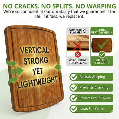 Greener Chef Luxury Bamboo Cutting Board 3-Piece Set with Carbonized Vertical Grain Strength Technology - Extra Large Wooden Cutting Boards for Kitchen with Deep Juice Grooves - Lifetime Replacements