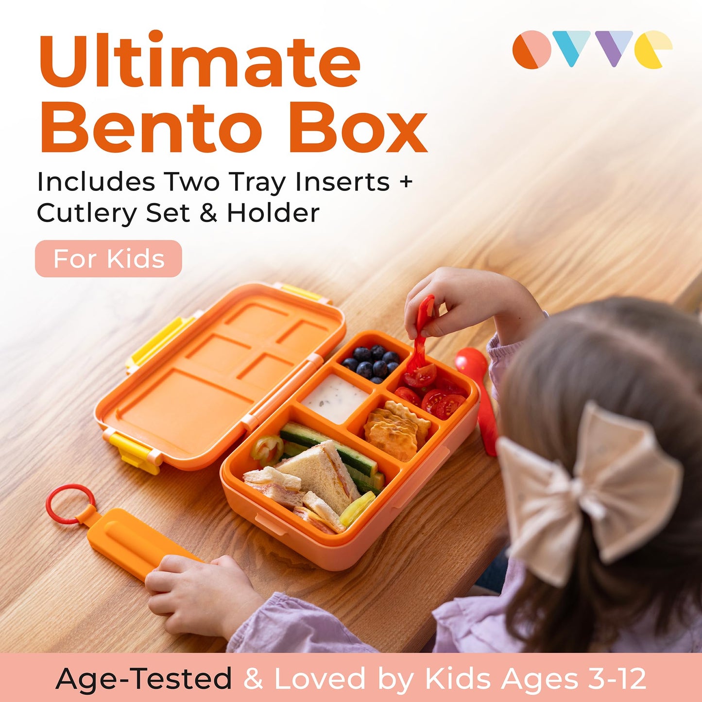 OVVE Ultimate Kids Bento Box & Cutlery Set - Leakproof Lunch Box for Kids with Interchangeable Inserts, BPA-Free, Dishwasher & Microwave Safe - Lunch Containers for School & Preschool (Orange)