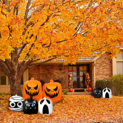 Halloween Leaf Lawn Bags - Giant Pumpkin Lawn Bag with Twist Ties for Outdoor Garden Decoration, Thanksgiving Fall Yard Decor - 8 Pack