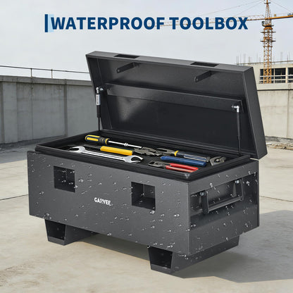 SierraSquad 42 Inch Jobsite Box, Heavy Duty Steel Powder Coated Truck Tool Box with Lock & Side Handle for Pickup Truck, Trailer, RV, ATV, Garage, Indoor