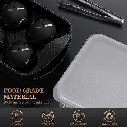 Whiskey Ice Cubes Mold 2 Pack - Round Ice Cube Mold & Ice Ball Maker Set with Storage Bin, Ice Cube Trays with Lid, Tongs for Bourbon & Cocktails, Gifts for Whiskey Lover