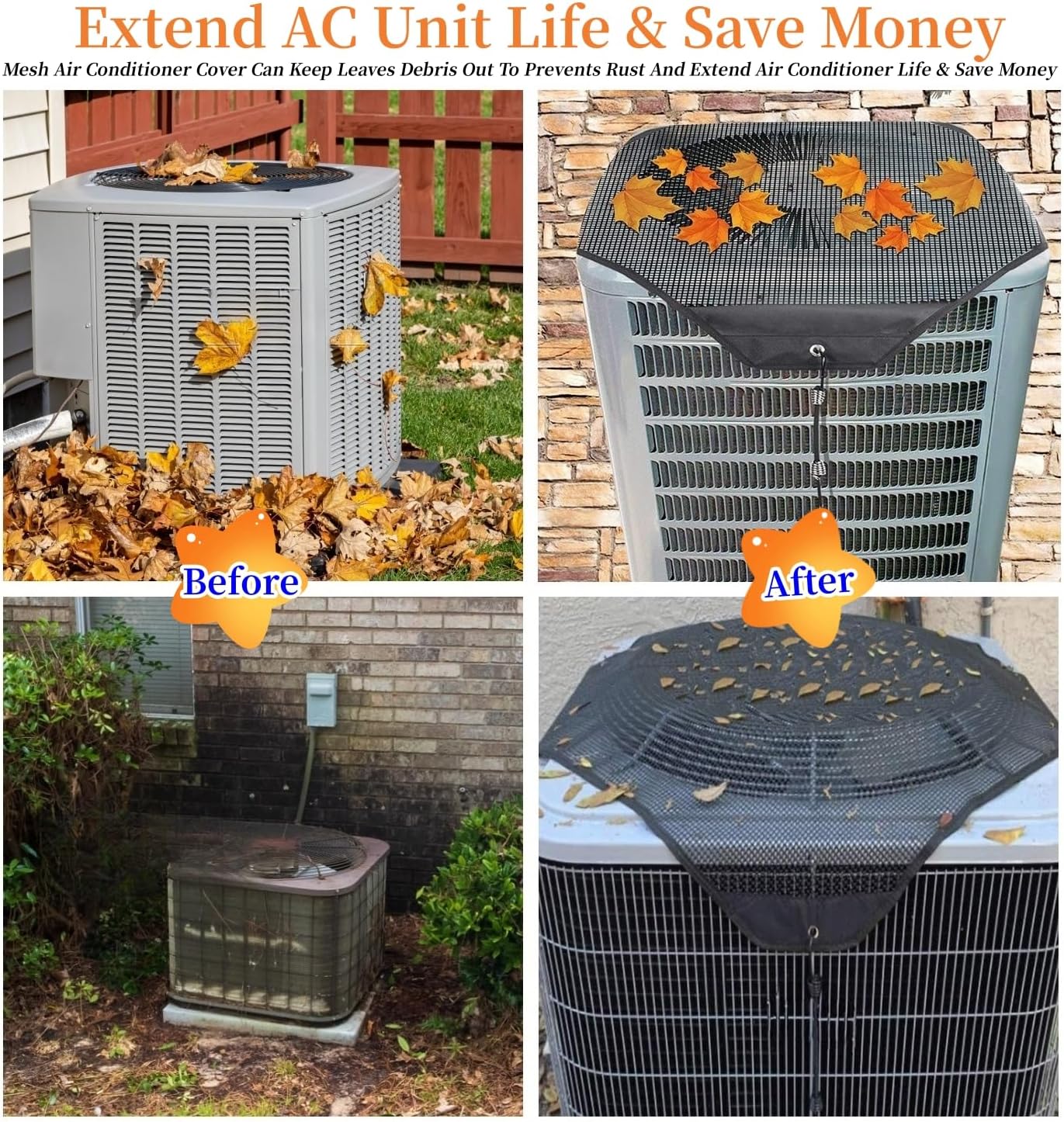 Durable Central Air Conditioner Cover for Outside Units 32 x 32, Leaf Guard Mesh AC Cover Defender Outdoor (32" x 32")