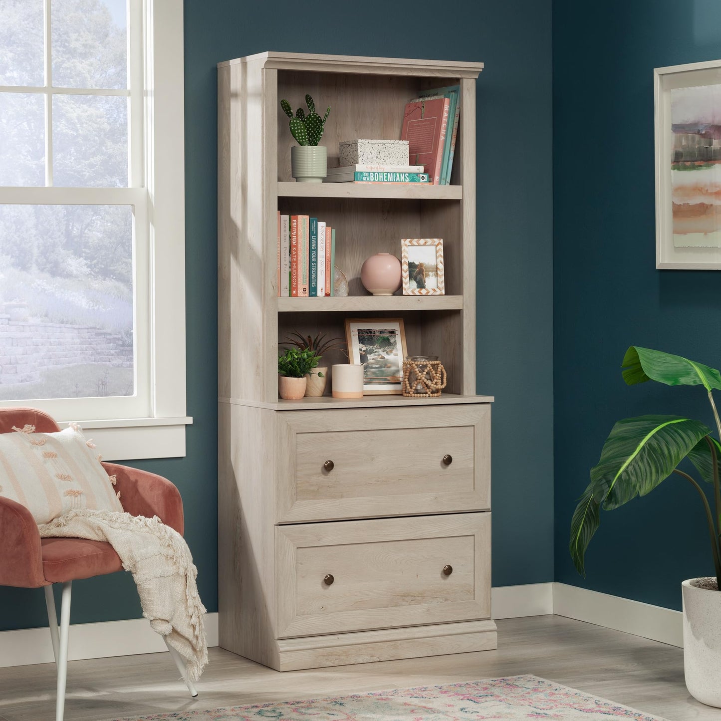 Sauder Miscellaneous Storage Library, Chalked Chestnut Finish