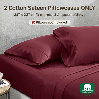 California Design Den Queen Size Pillowcase Set - 400 Thread Count, 100% Cotton Sateen, Soft & Breathable - Burgundy Red