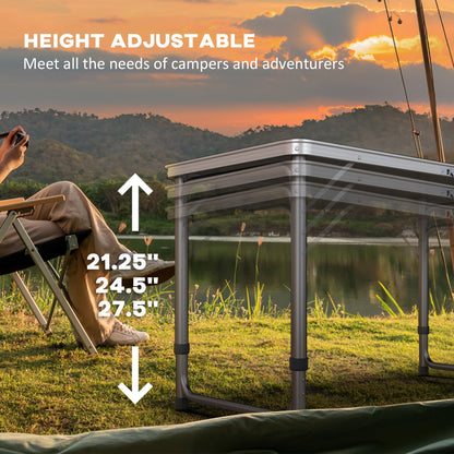 8ft Portable Beer Pong Table with Adjustable Legs, Folding Camping Table, Aluminum Picnic Table, for Party, Travel, BBQ, Beach, Black and White