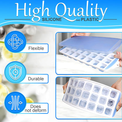 5 Pc Silicone Ice Cube Trays for Freezer with Lid - 12x4.8" (105 Cubes Total, 21 per Mold) Silicone Ice Trays for Freezer Durable & Flexible Molds, Easy to Use & Clean, Good for Home & Commercial Use
