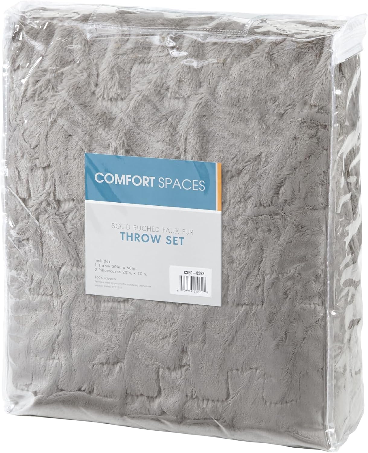 Set 2 50"x 60" Comfort Spaces Ruched Faux Fur Plush Throw Blanket and Pillow with Matching Square Pillow Covers Sofa
