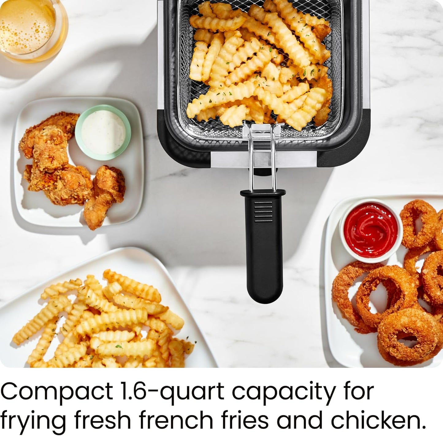 Chefman Fry Guy, Compact Deep Fryer with 1.6-Quart Capacity, Easy-View Window, Adjustable Temp Control, Stainless