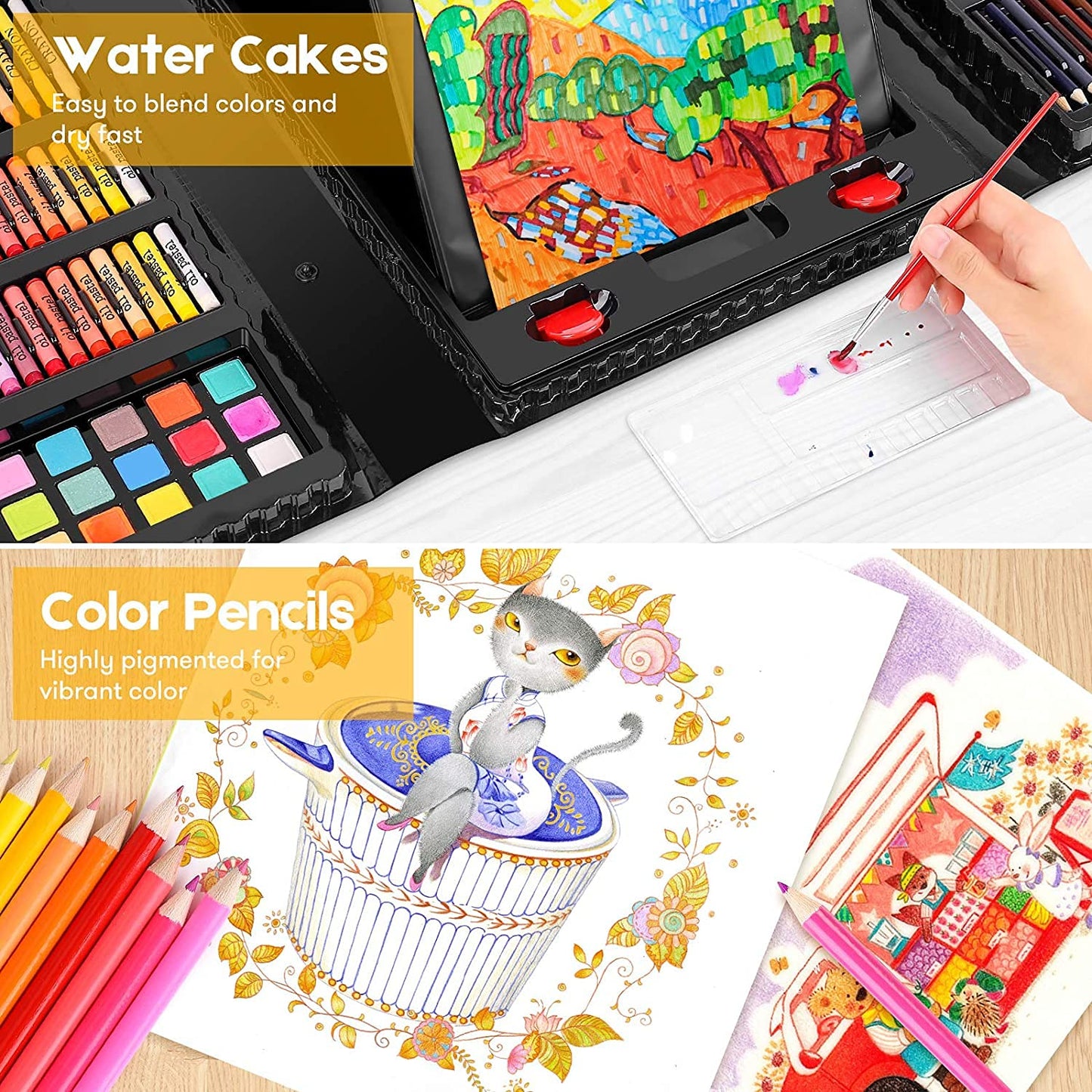 iBayam 251-Pack Art Supplies, Drawing Arts Kits for Kids Teens Adult - Travel Art Set Case with Double Sided Trifold Easel, Drawing Pad, Coloring Book, Scratch Paper, Gifts Idea for Girls Boys Artist