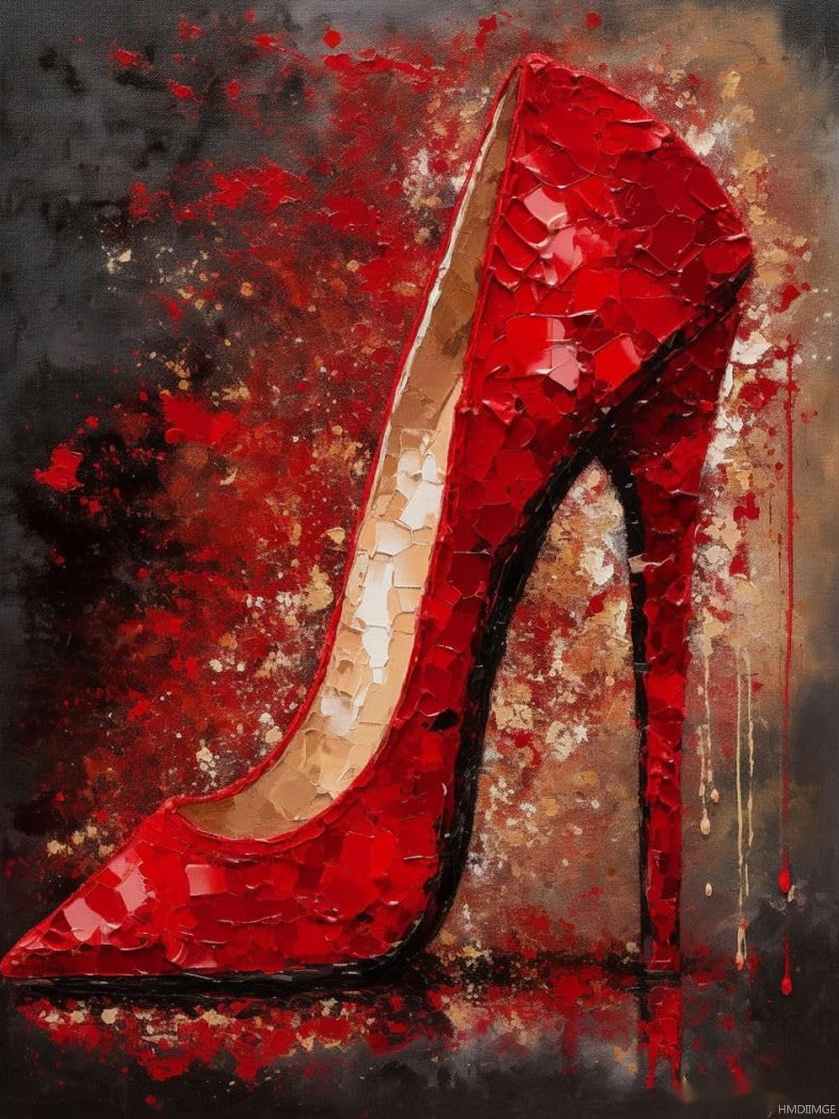 HMDIIMGE 5D Diamond Art Painting Kits by Number for Adults Red High Heel Shoe Full Round Drill Diamond Art Cross Stitch Kits Color Beads Rhinestone Embroidery Craft Kits Pasting 30x40cm