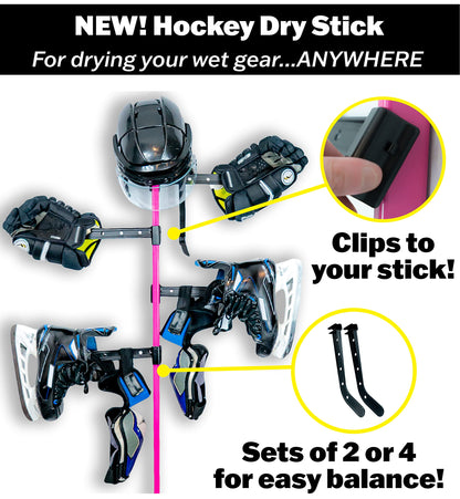 Wraparound Hockey Dry Stick – Portable Hockey Drying Rack for Gloves & Sports Gear – Attaches to Hockey Stick – Hockey Equipment Drying Rack (4-Pack)