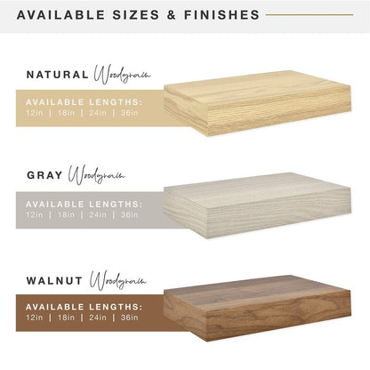 MCS Floating Shelf, Room Decor Wooden Shelf, Walnut Woodgrain, 12 x 8 Inch, Set of 2
