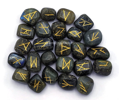 Amazing Gemstone Labradorite Crystal Runes Set of 25 Engraved Rune Stones with Runes Book PDF