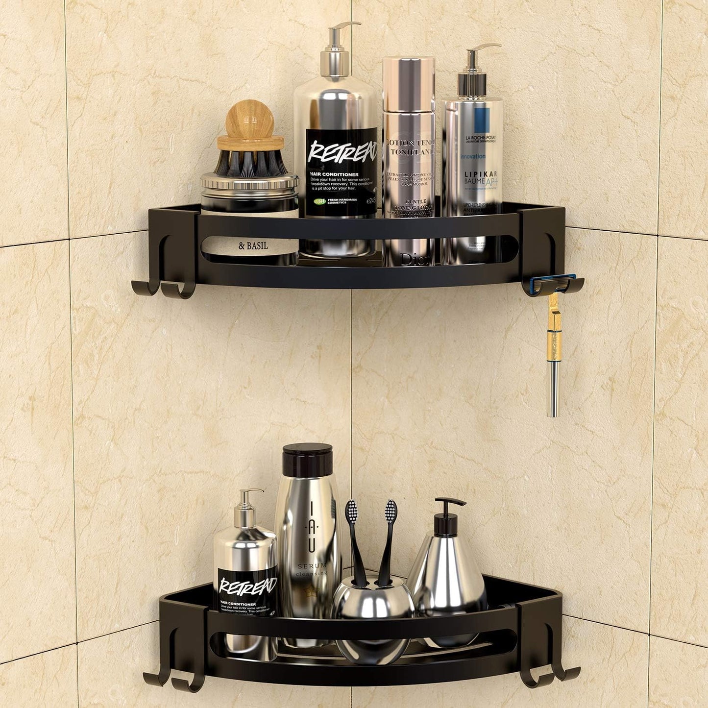2 Pack, Bakzon Corner Shower Caddy, Shower Shelf Corner No Drilling Bathroom Shower Organizer Storage Rack Adhesive