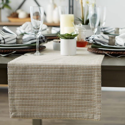DII Farmhouse Gingham Checked Table Runner, 14x72, Stone