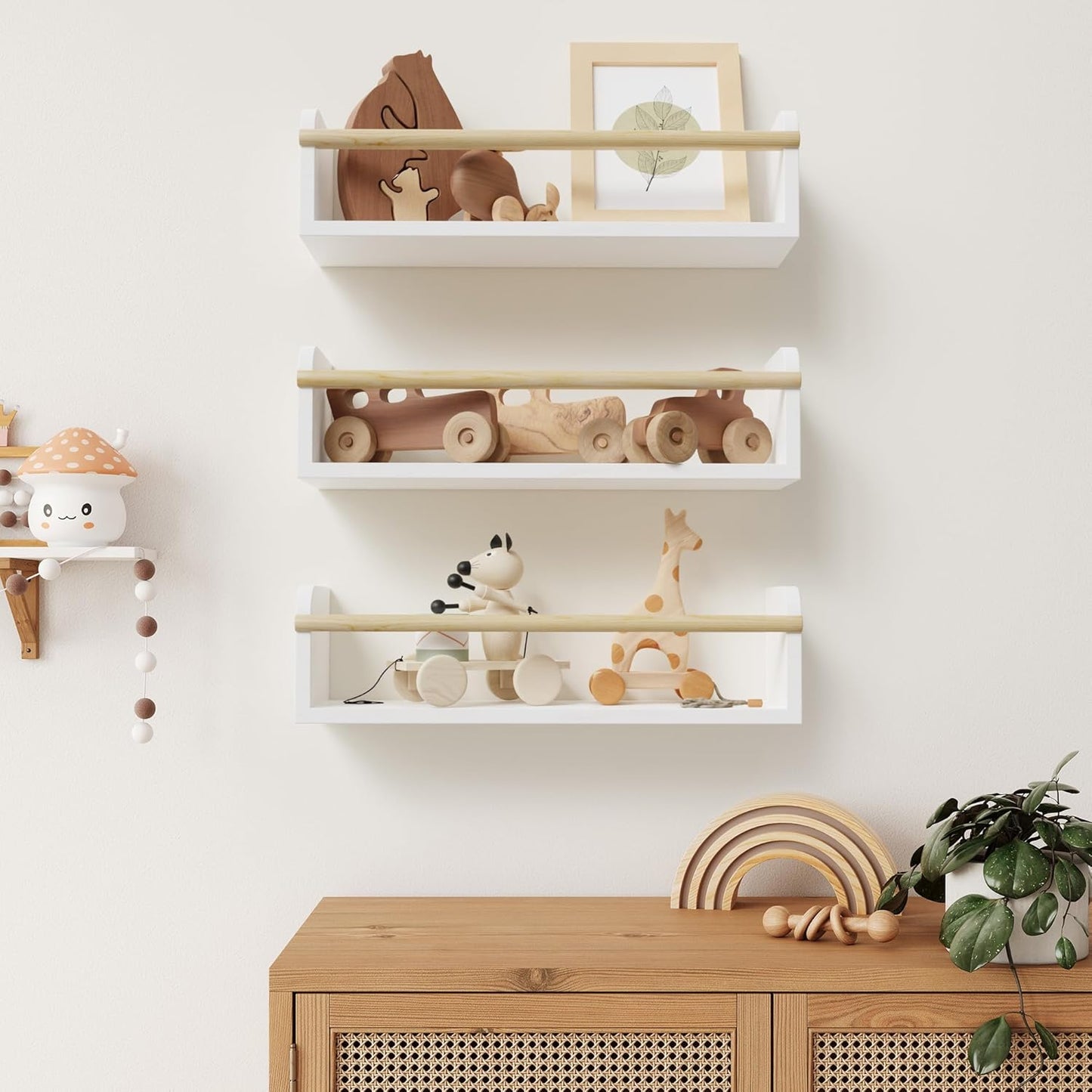 Set 3 Decorative Nursery Bookshelves for Kids - of Easy to Install Floating Shelves for Wall Mount - Beautiful Hanging