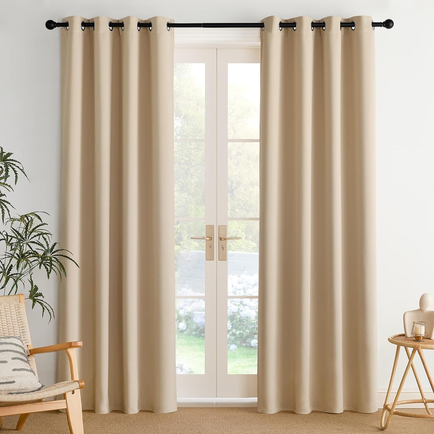 NICETOWN Room Darkening Curtains - 2 Panels in Biscotti Beige, 52" x 84" for Enhanced Privacy