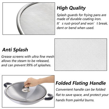 Nicunom 4 Pack Splatter Screen for Frying Pan, 13", 11.5", 10", 8" Stainless Steel Grease Splatter Guard with Fold Flat Knob, Kitchen Oil Splatter Guard Set for Safe Cooking