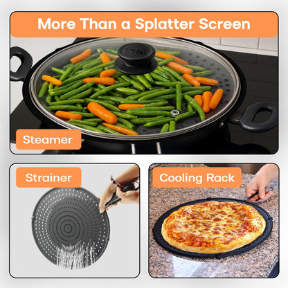Splatter Screen for Frying Pan | USA Brand | 13-Inch Black, Fit Pans (12" to 13") Silicone Grease Splatter Guard for Frying Pan and Stove by Beckon Ware