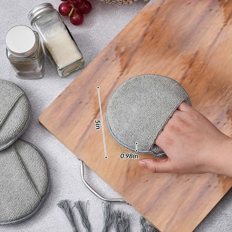 Qinyoung 6 Pcs Cutting Board Oil Applicator for Oil Board Microfiber Cloth Applicator for Cutting Boards, Wooden Spatula, Spoon and Other Utensils Polishing Machine 5 Inch Diameter (Round,Grey)