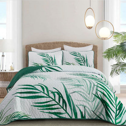 Goodidea Quilts King Size Bedding Set, Sage Green Bedspreads King Size 3 Piece Lightweight Soft Microfiber Reversible Coverlet Floral Quilt Set with Pillow Shams for All Season (King, 104"X90")
