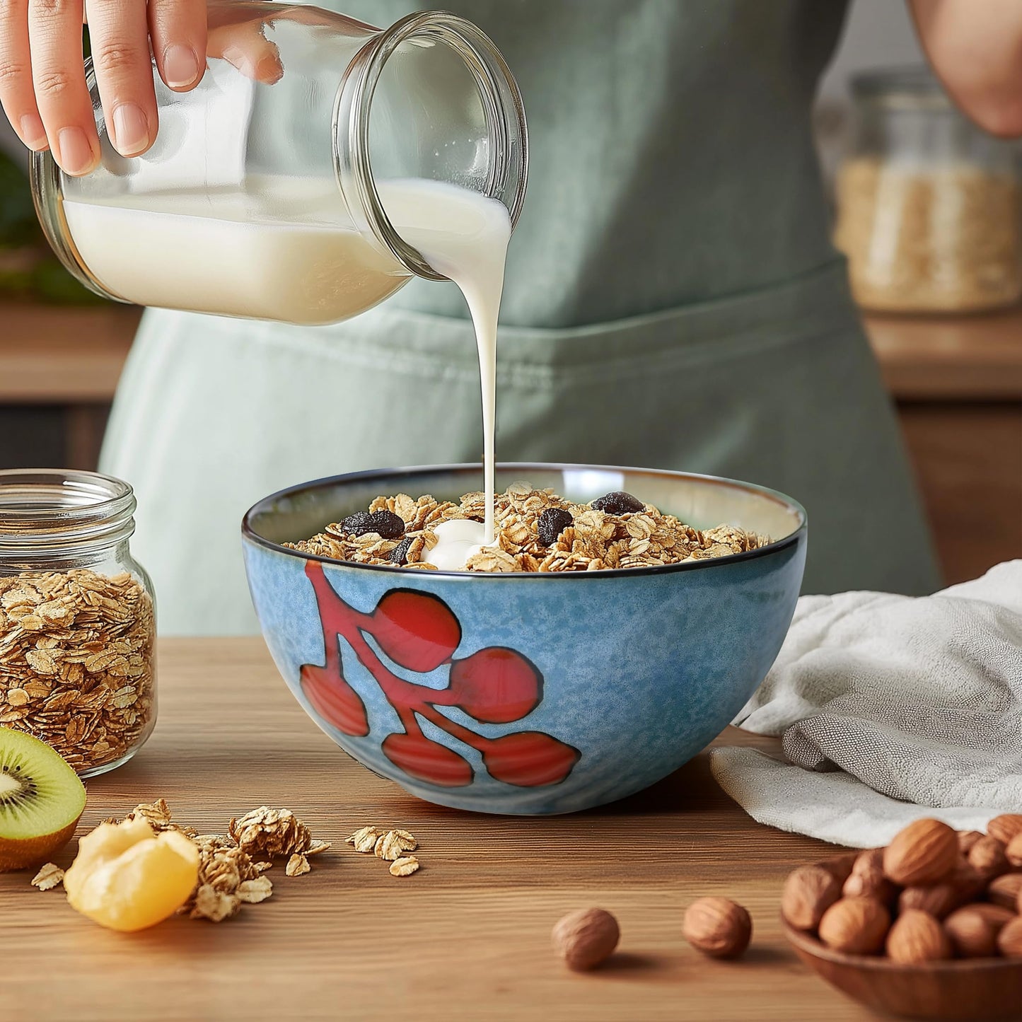 Ceramic Cereal Bowls Set of 6, Floral Design 6 inch – 28oz for Cereal, Salad, Soup, Dessert, or Snacks, Microwave, Dishwasher Safe