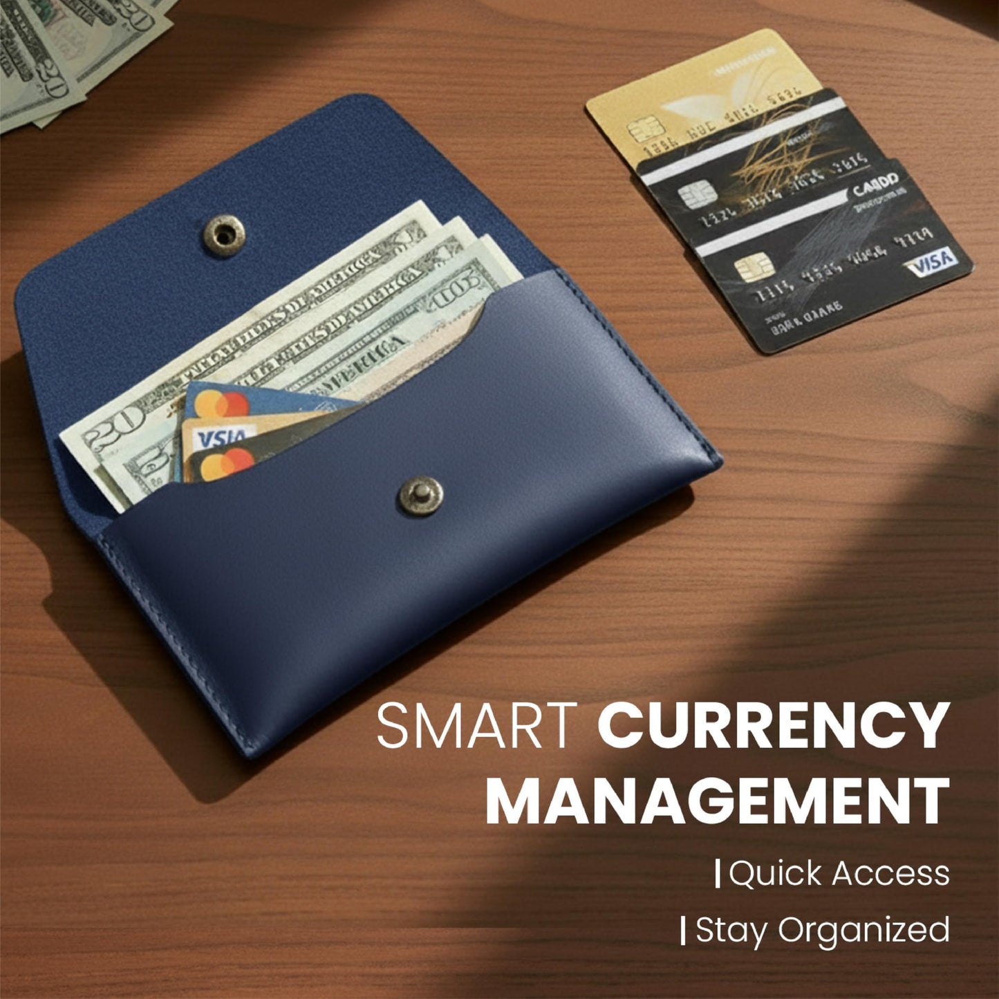 TheAntiq Leather Currency Pouch Money Bag Dollar Bills Organiser Handmade Travel Wallet Utility Money Pouch Cash Envelope- Blue