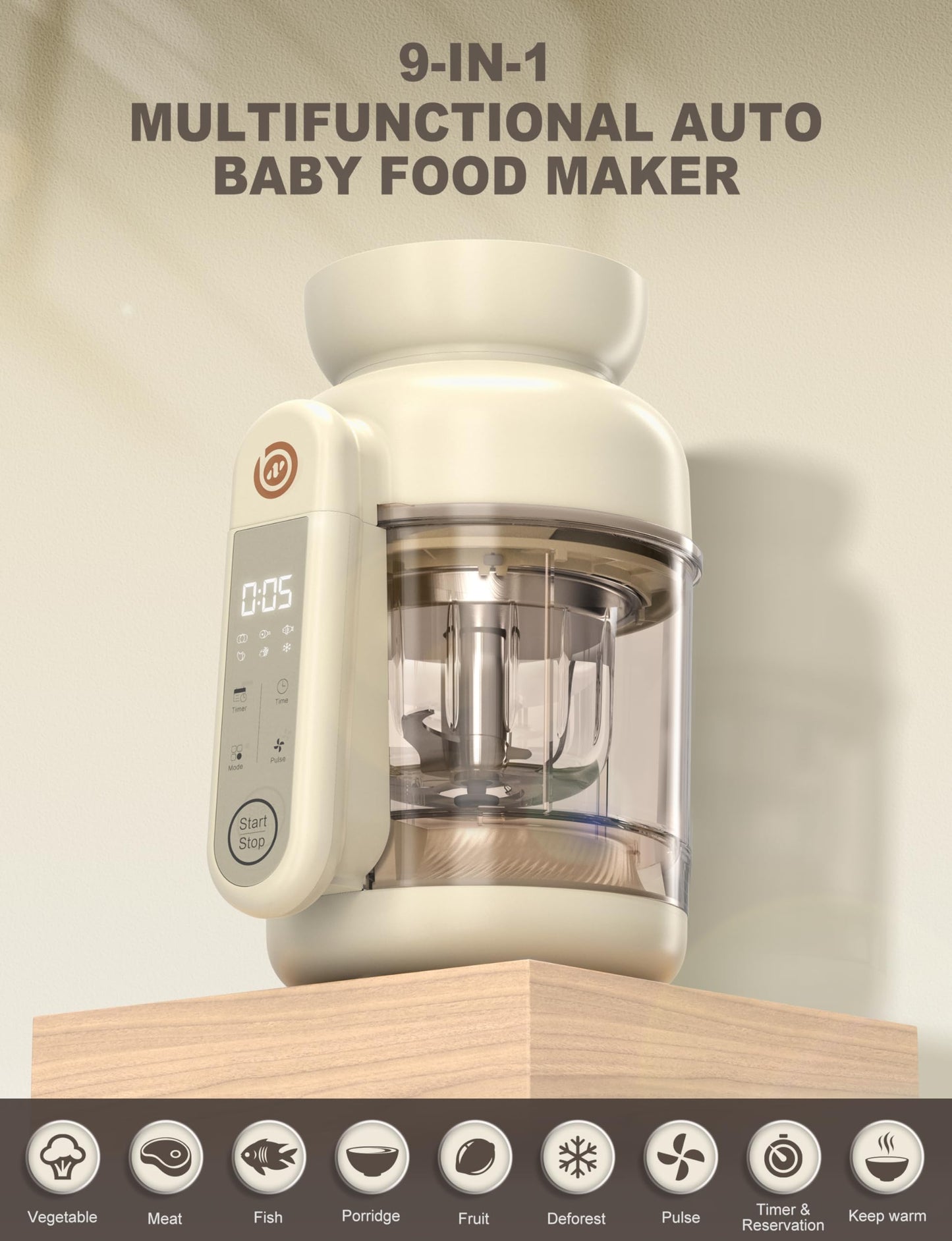 BabyNutri Auto Baby Food Maker, Glass Baby Food Mill, Baby Blender & Steamer and Puree Maker with Auto Cooking, Easy Cleaning, Touch Screen, Dishwasher Safe(12oz)