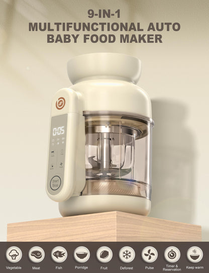 BabyNutri Auto Baby Food Maker, Glass Baby Food Mill, Baby Blender & Steamer and Puree Maker with Auto Cooking, Easy Cleaning, Touch Screen, Dishwasher Safe(12oz)