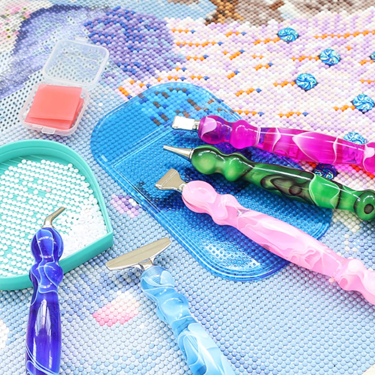 LIBIFUN 14pcs Metal Screw Thread Tips Diamond Painting Pen Kits, a Diamond Art Pen, 6pcs Tips, 6 Glue Clays, 5D Diamond Painting Accessories Tools for DIY Craft, Comfort Grip and Faster Drilling Blue
