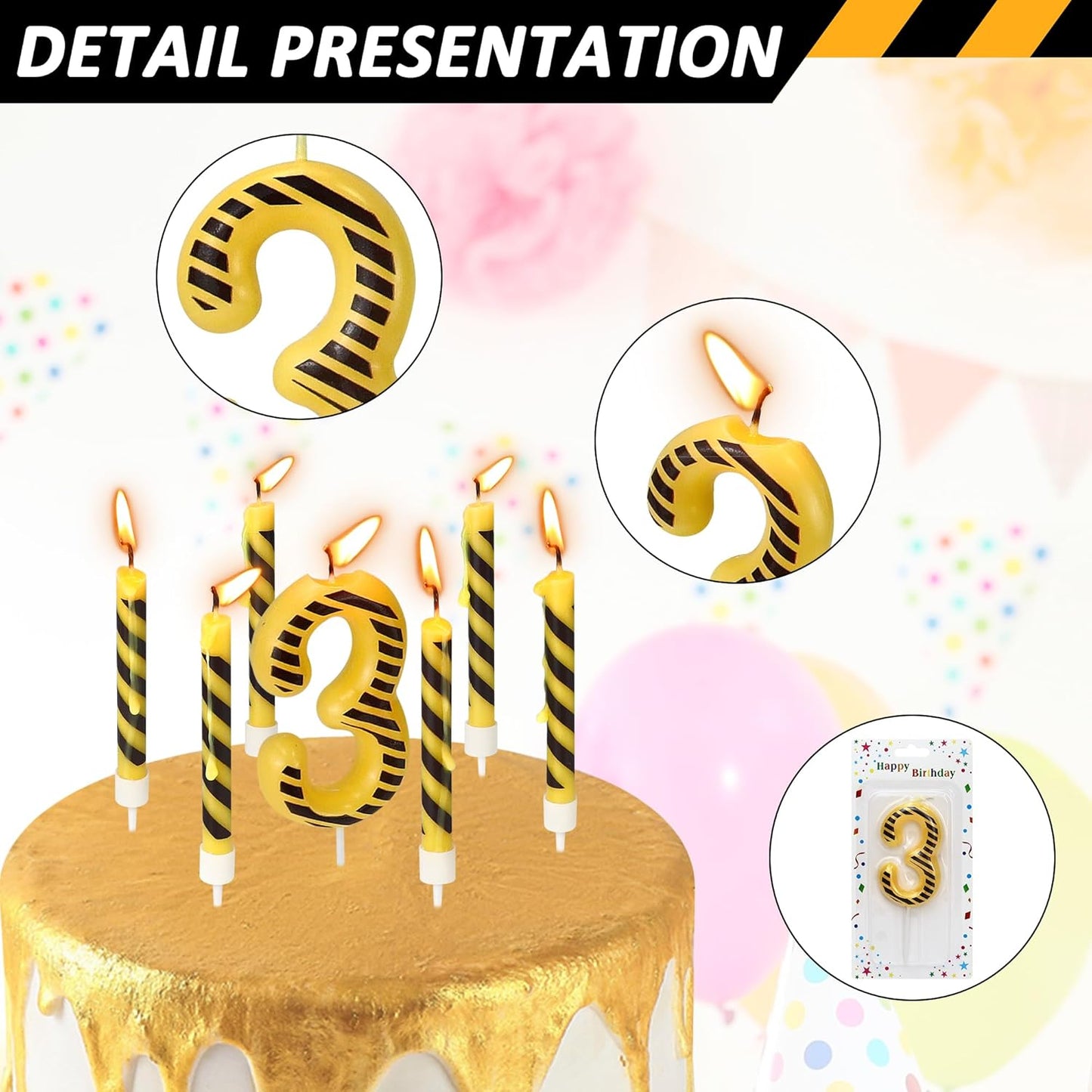 12 3 Pcs Construction Birthday Candles, Number Candle Construction Cake Topper, Digger Cake Topper for Boys Girls