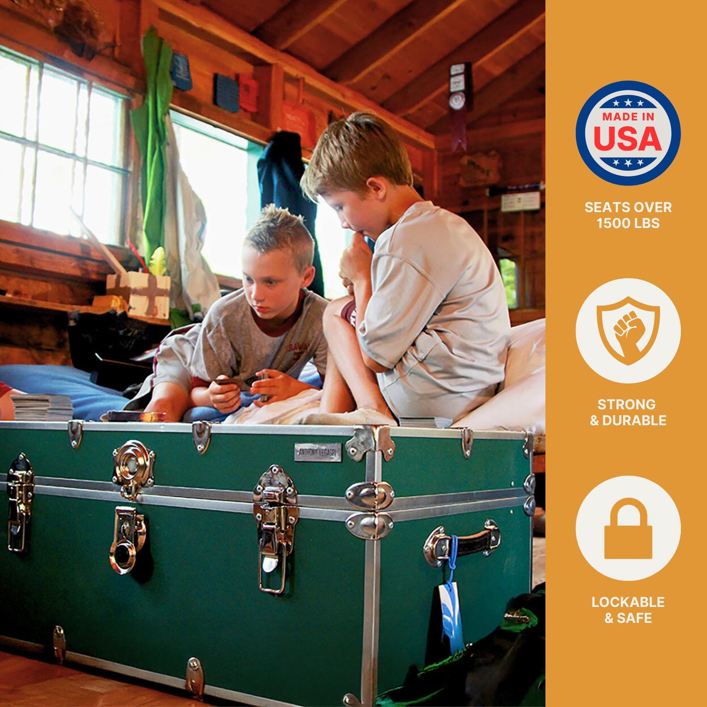 Rhino Trunk & Case Classic XL Trunk With Wheels 34"x20"x15", 1500+ lbs Capacity - Many Colors, Soft-Close Lid. Strong, USA Made Summer Camp Footlocker and Secure College Dorm Storage Chest