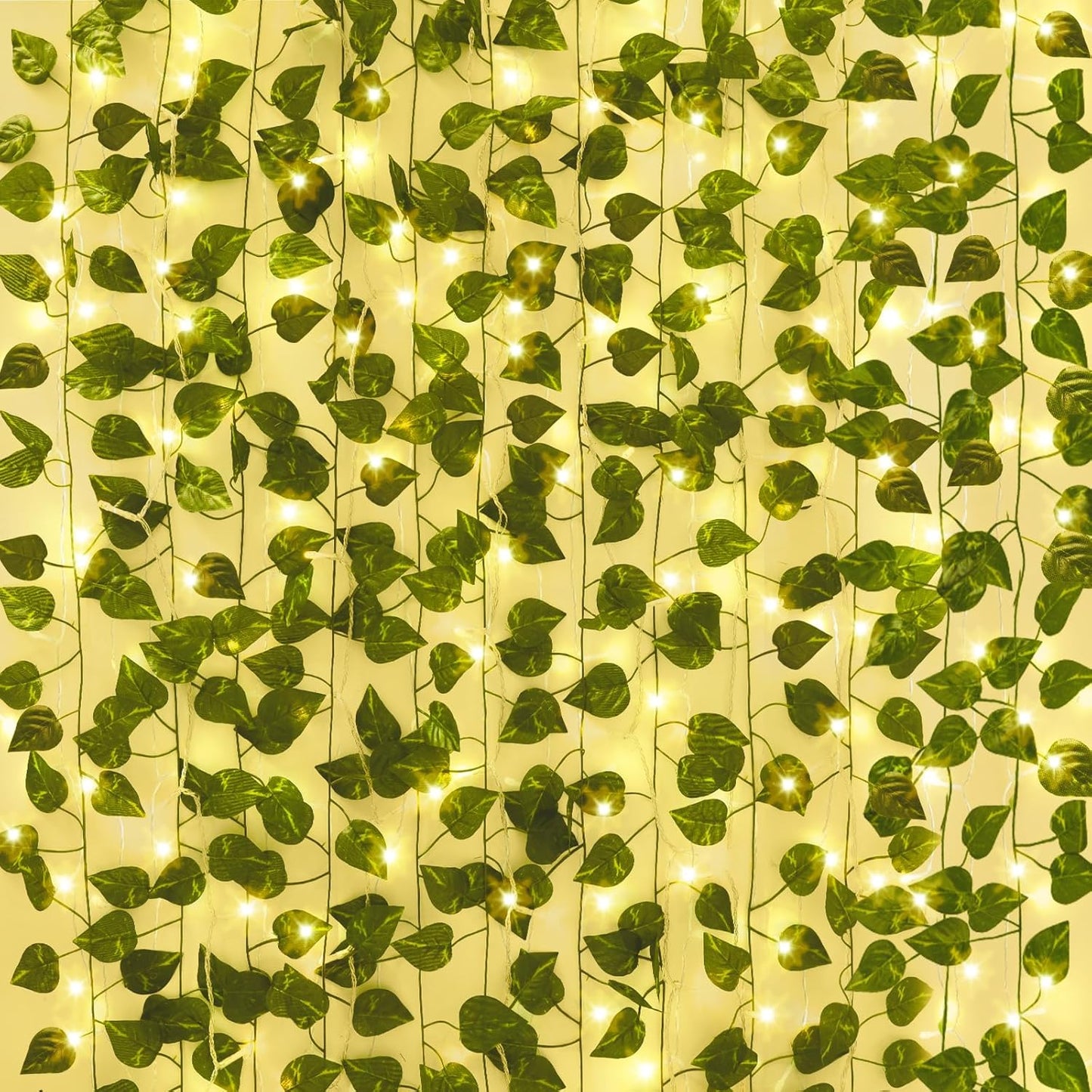 24 Pack 173ft 200 CEWOR Fake Ivy Vines, Artificial Ivy Garland with LED String Lights, Hanging Plants Greenery Backdrop