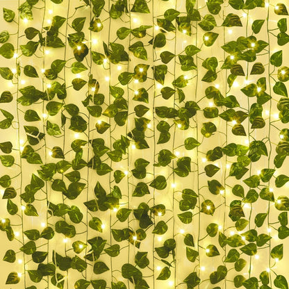 24 Pack 173ft 200 CEWOR Fake Ivy Vines, Artificial Ivy Garland with LED String Lights, Hanging Plants Greenery Backdrop
