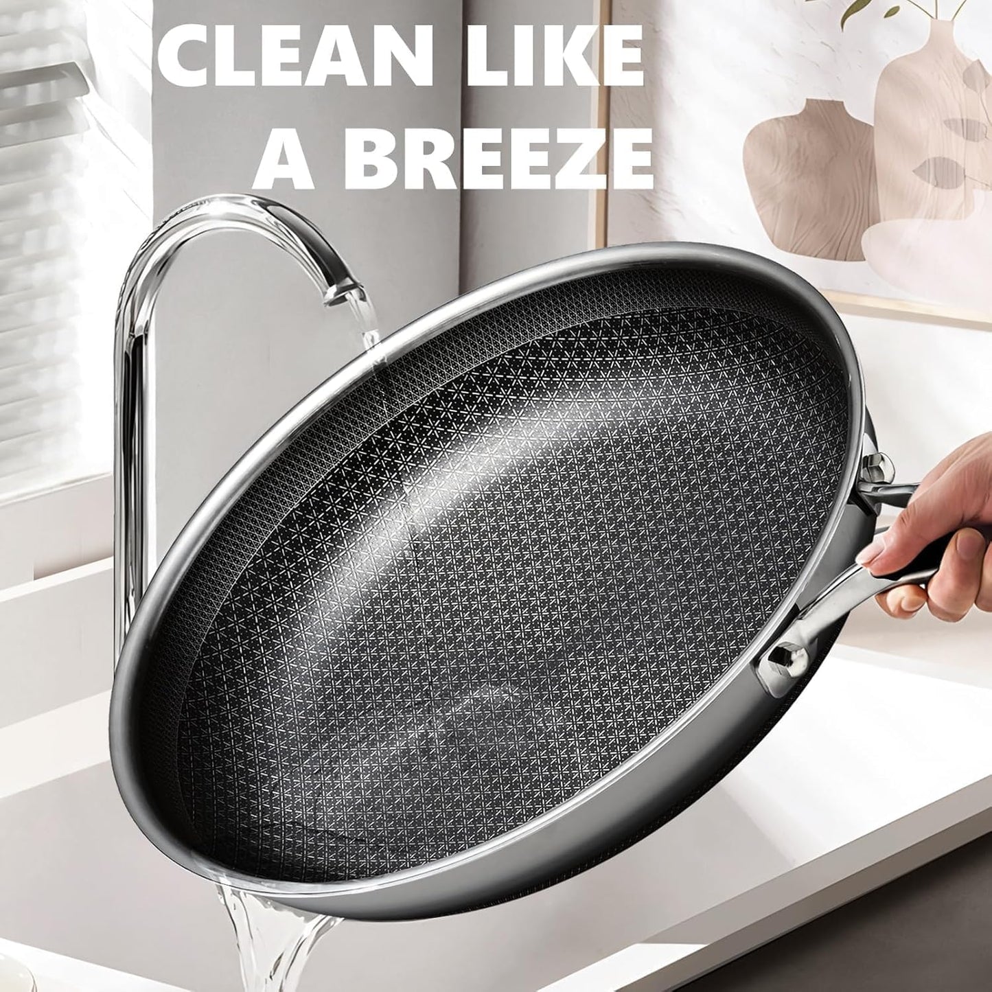 OATOFP Non Stick Frying Pans Set with 2 Lid, Hybrid Skillet Set Nonstick (8+10+12inch), Pans for cooking, PFOA Free Stainless Steel Kitchen set, Dishwasher and Oven-Safe Cookware Sets