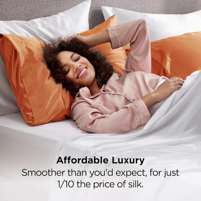 Bedsure Satin Pillowcase - Luxurious Silk-Like Feel | Standard Size 20x26 Inches, Orange, 2-Pack