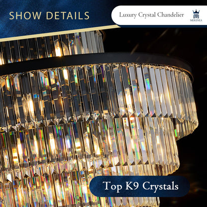 MERINEA Large 40" Black Crystal Chandelier 28 Lights Modern Round Chandeliers for Staircase Luxury 7-Tier K9 Crystal Ceiling Pendant Light Fixture for High Ceiling Living Room Foyer