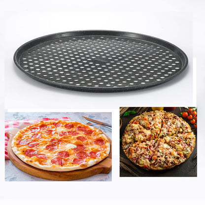 Monfish 14 inch Pizza Pan with holes 2 pack perforated huge Pizza Tray Carbon Steel Crisper Pan Non stick Pizza pan for oven