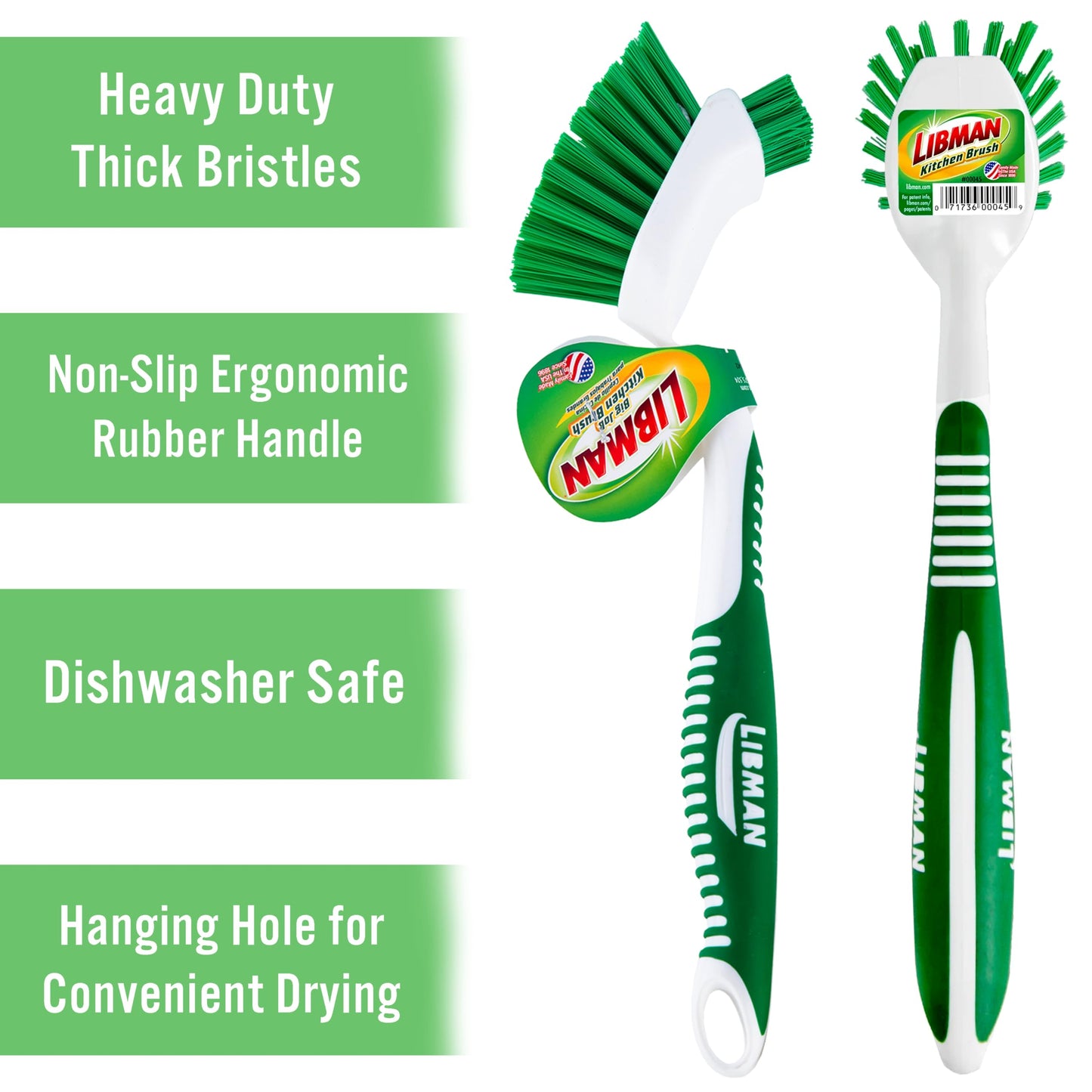 Libman Dish Brush Set with Long Handle - Deep Cleaning Brushes - Dish Scrubber & Scraper - Kitchen Scrub Brush for Dishes, Sinks, Pots, Pans, Vegetables